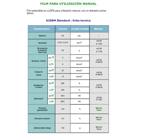 Film para paletizar estirable manual